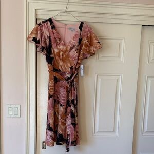 Shelby & Palmer Pink and Black Floral Midi Dress